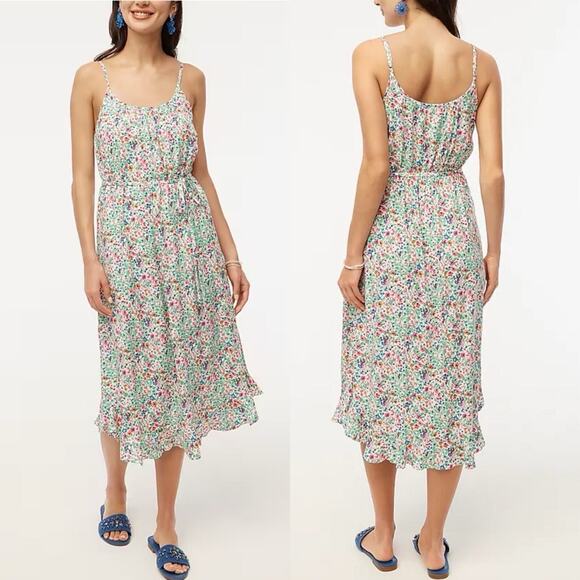 NWOT J.Crew Ruffle Midi Dress With Curved Hem Floral Size 10 - Picture 1 of 6